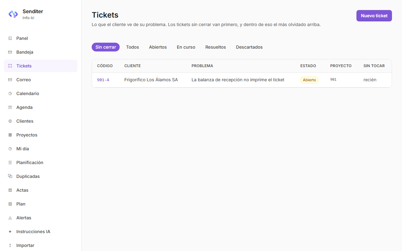 La lista de tickets